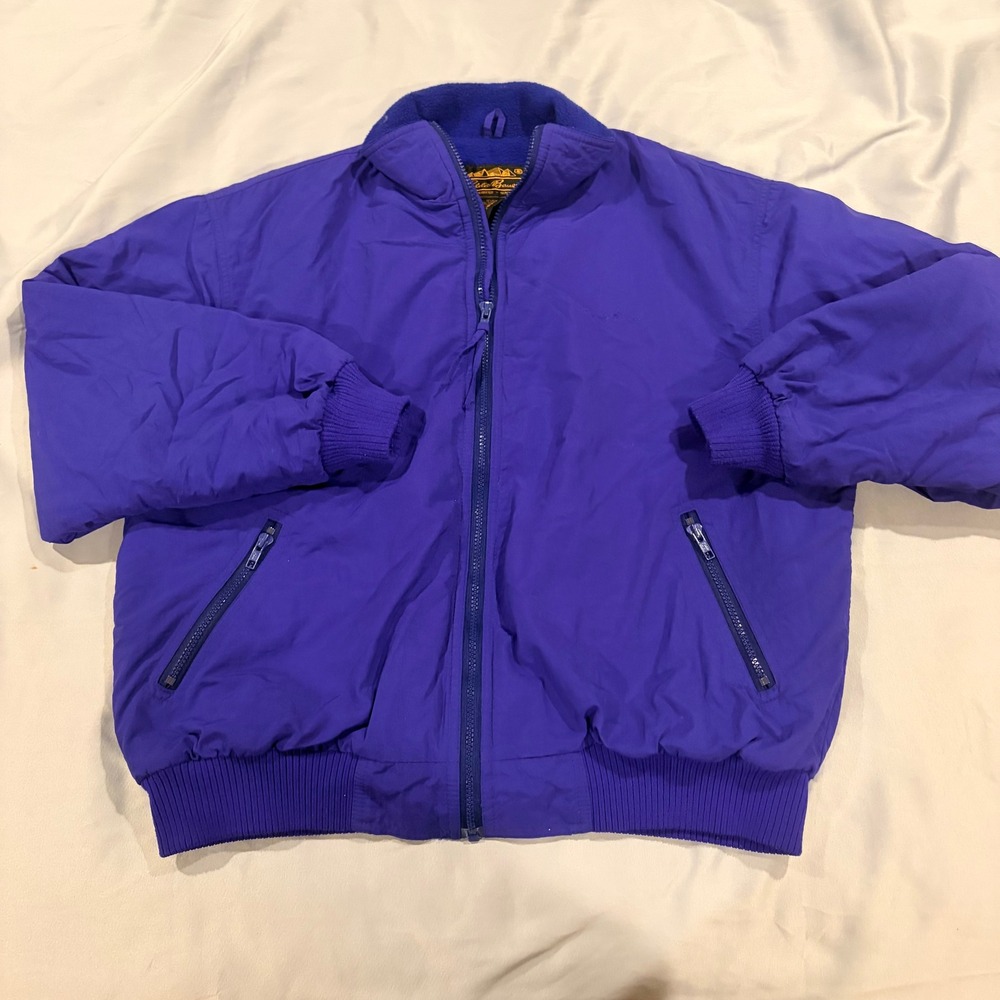 Vintage Eddie Bauer WindFoil Bomber Jacket Purple Fleece Lined Made in USA Large